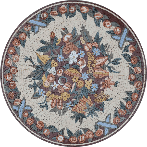 Floral Bouquet - Marble Mosaic Wall Murals Medallion - Mesh Backing