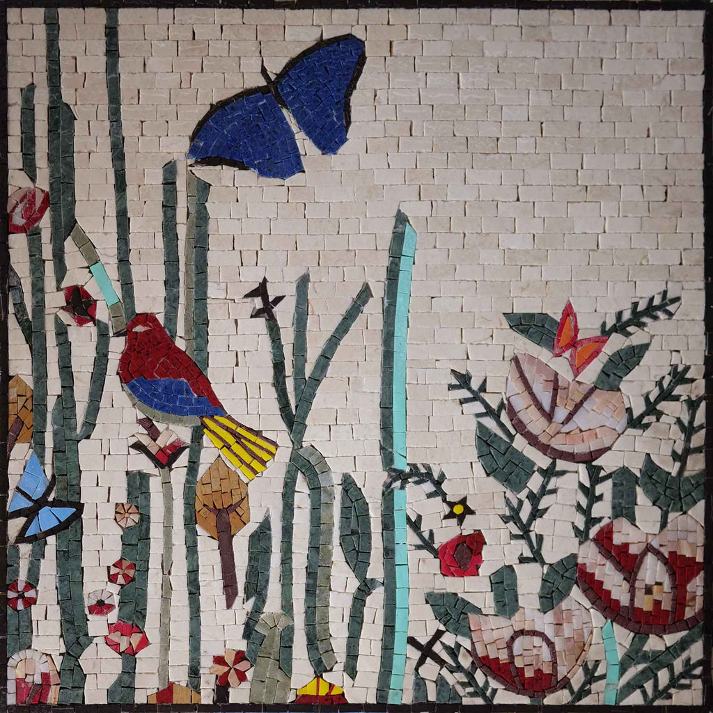 Arte em mosaico - cena floral de primavera