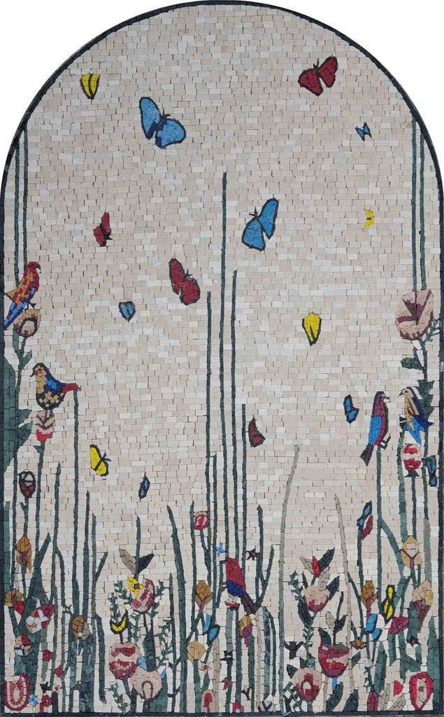 El arte de la pared del mosaico de la puerta del jardín