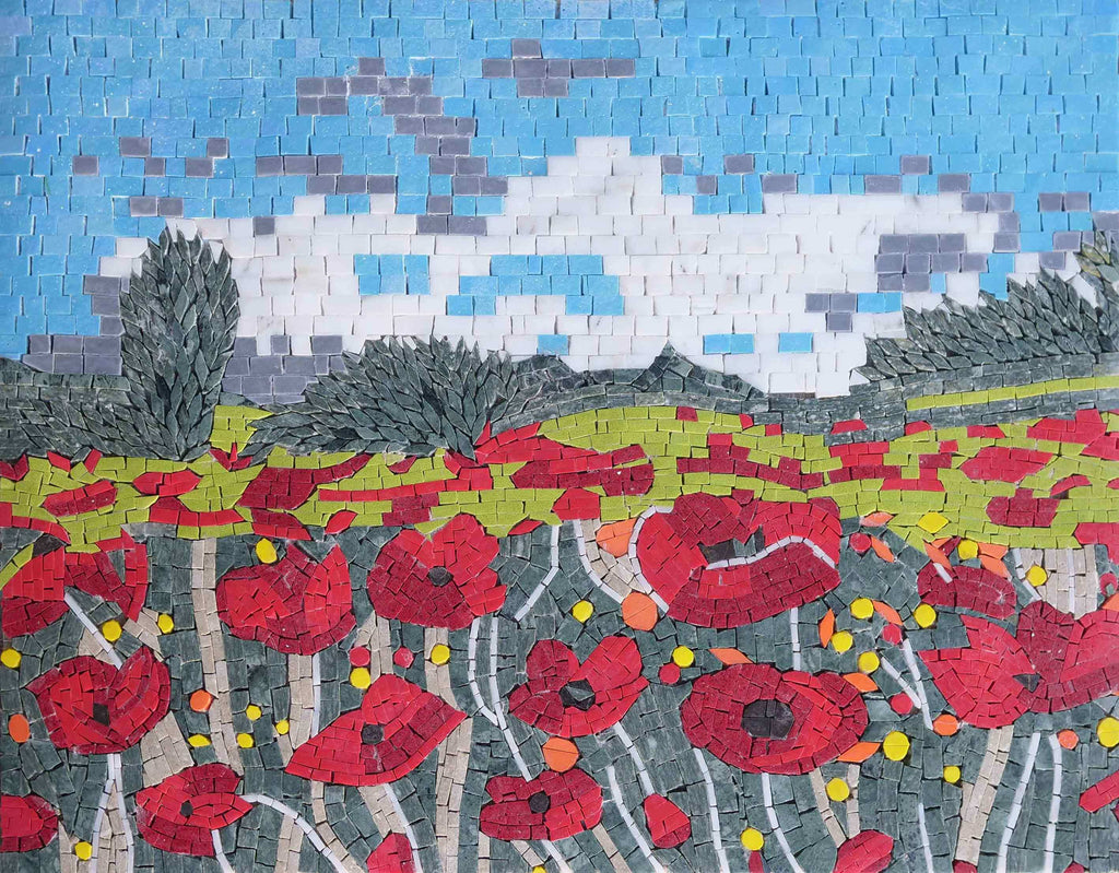 Campo de mosaico de flor de amapola