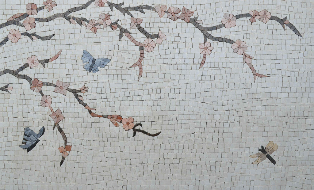 Arte de mosaico floral de flor de cerezo