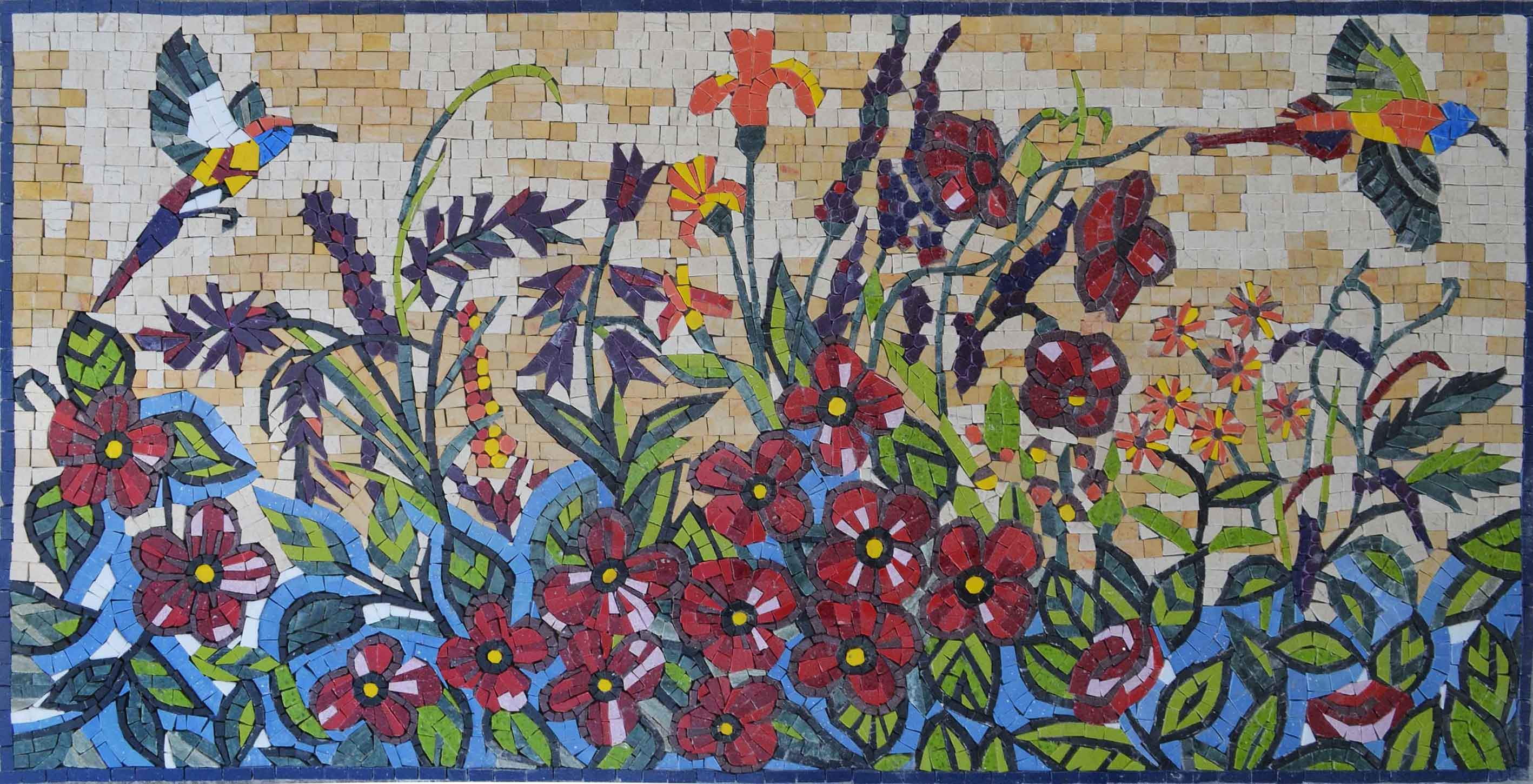 Spring Mosaic Post Birds in Colors of Spring - Mosaic Design by Mozaico