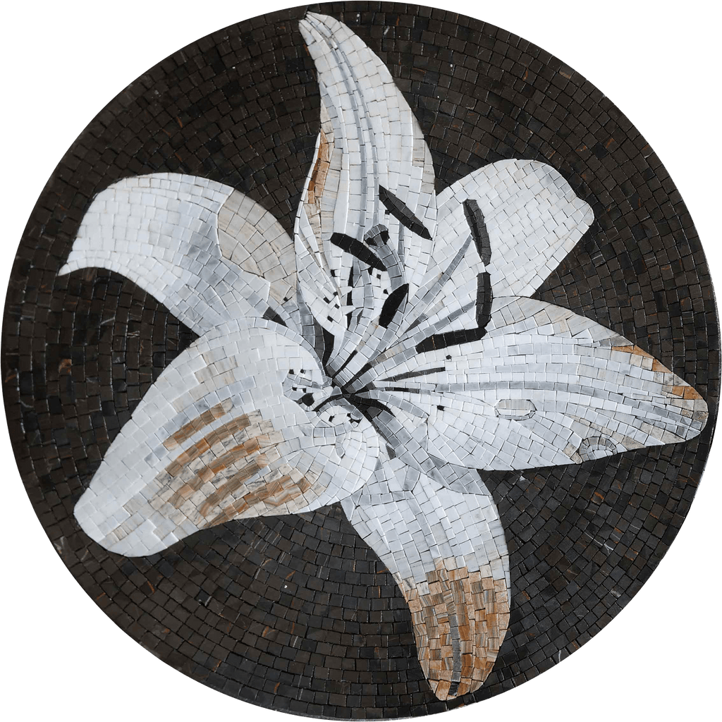 White Lily Floral Mosaic Medallion