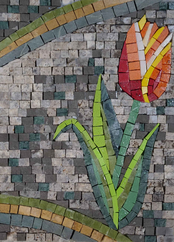 Tulip Bloom Mosaic Art - Marble Wall Decor - Mesh Backing