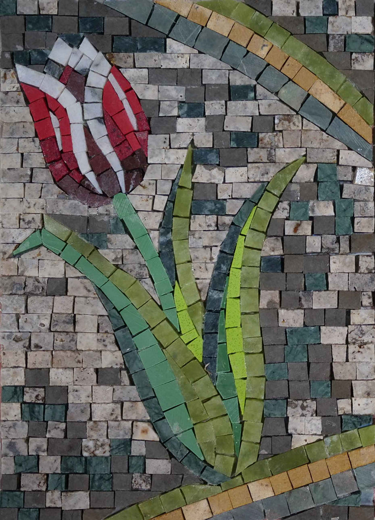 Design de Mosaico - Flor Vermelha Solitária
