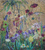 Obra de mosaico - Flores rojas y moradas