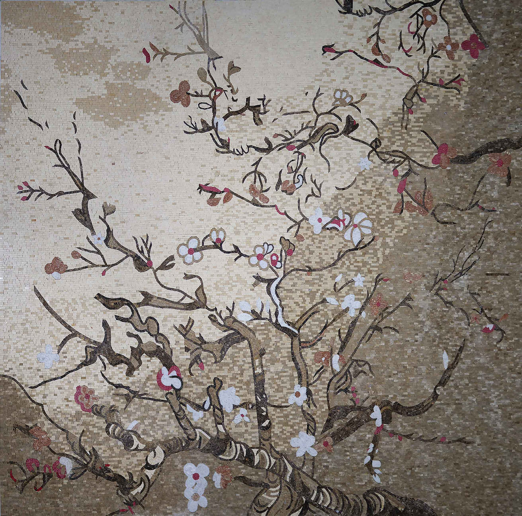 Oeuvre de mosaïque d'arbre japonais