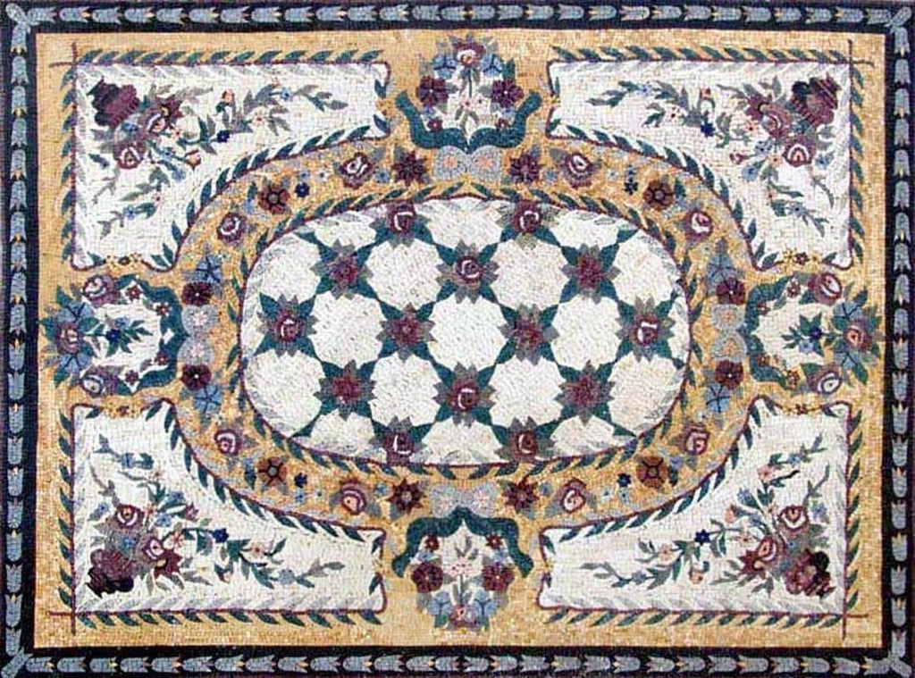 Alfombra Rectangular Mosaico De Mármol Decoración De Piso