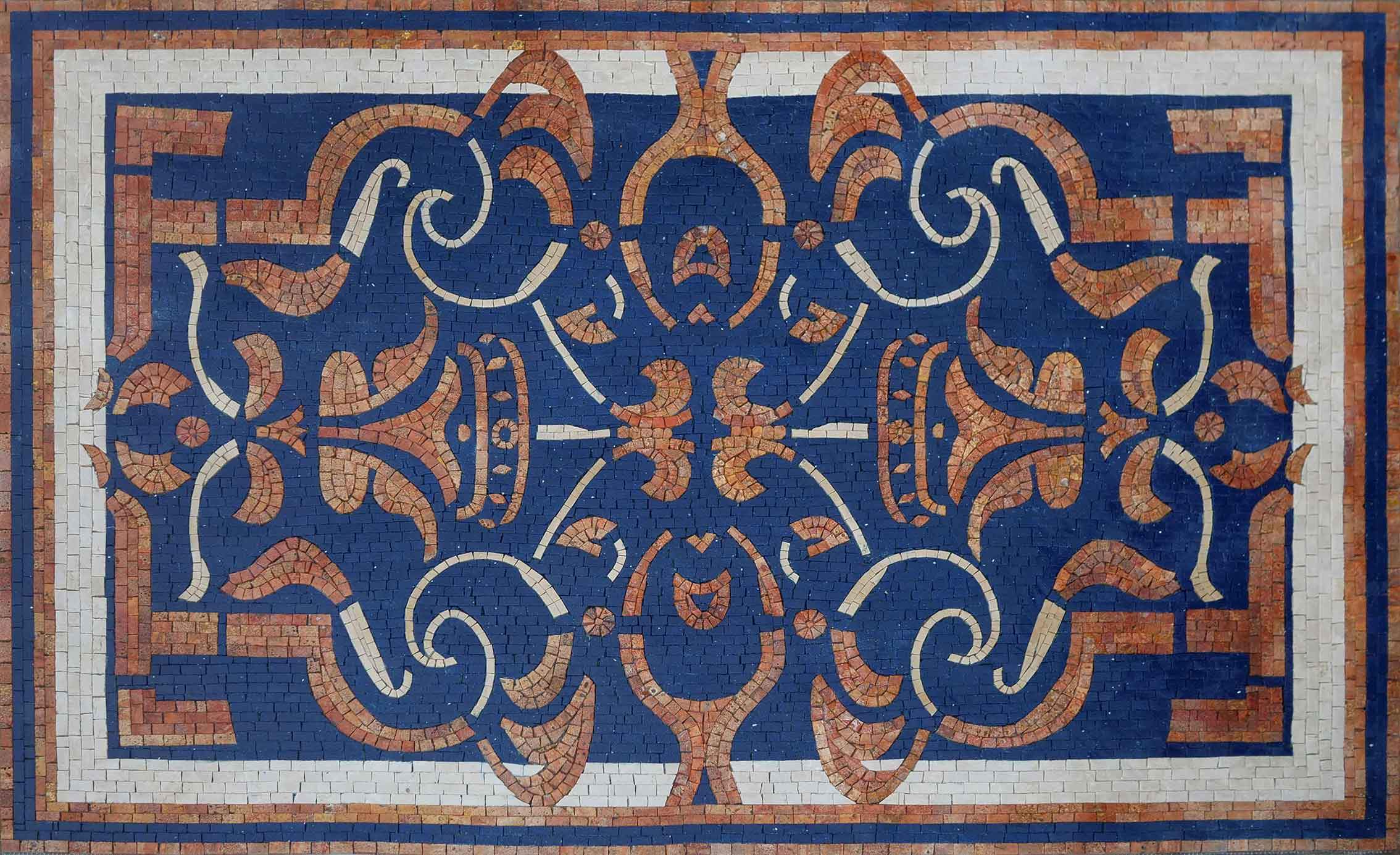 Rustic Geometric Patterns Rustic Geometric Blue and White Mosaic Rug – Mozaico