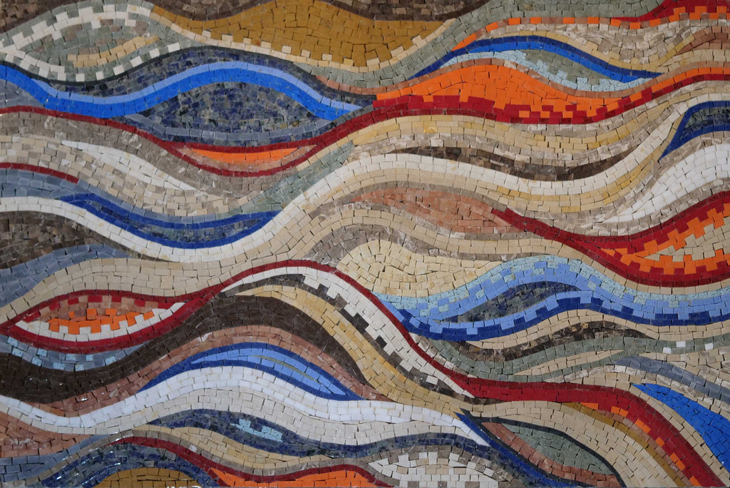 Papier peint ou art de plancher en mosaïque de marbre de nuances ondulées colorées