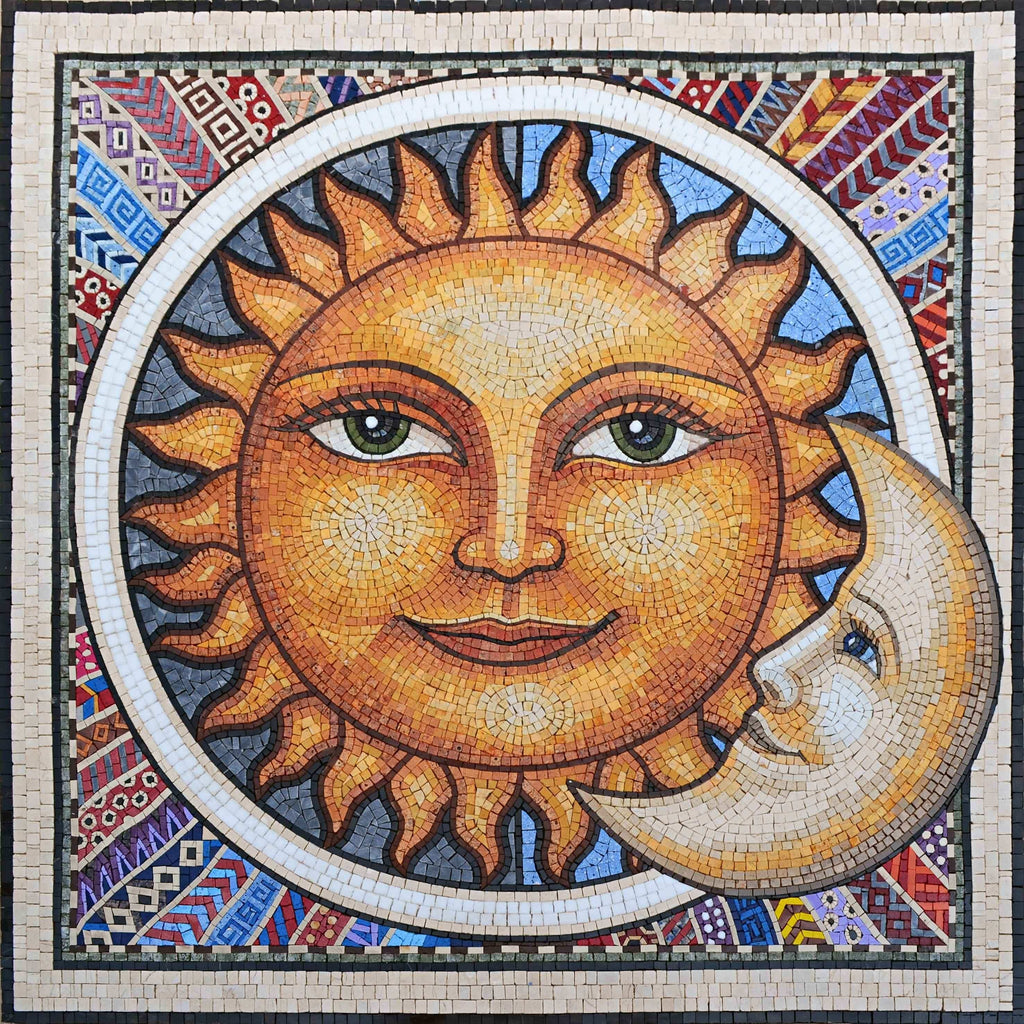 Art mural en mosaïque céleste - Soleil et Lune
