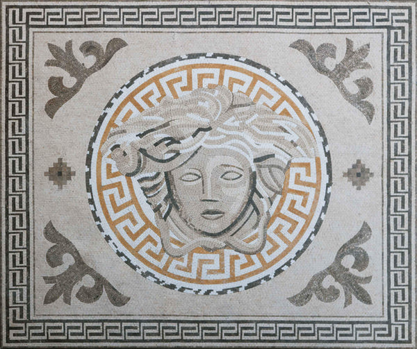 Medusa Versace Bordered - Backsplash Mosaic Tile Designs Border - Mesh Backing