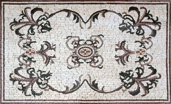Floral Vine Scroll Mosaic Rug - Marble Powder Room Backsplash Mosaic Rug - Mesh Backing