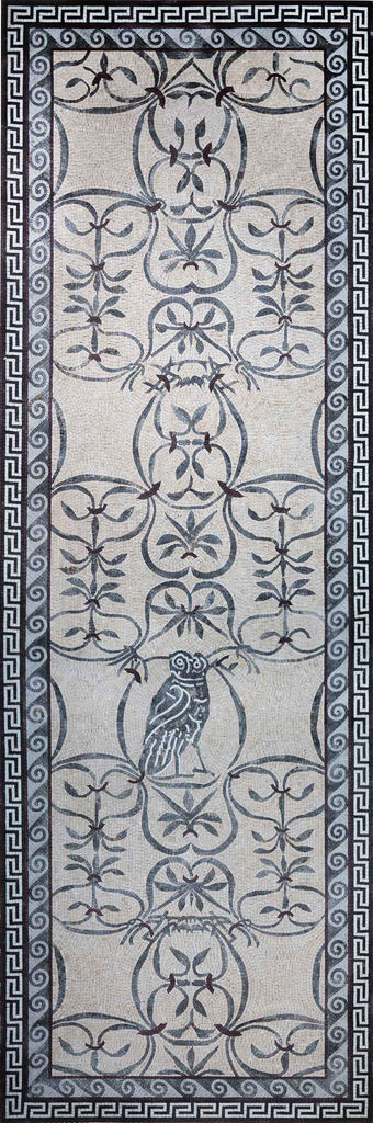 Arte de parede em mosaico com padrão floral e coruja