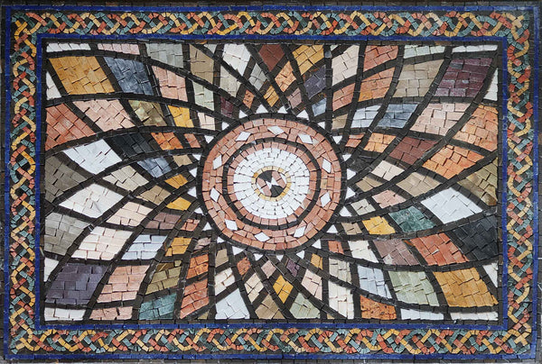 Peloponnese Geometric Artwork - Marble Mosaic Reproduction Florals Luxury Handcrafted Stone Art - Mesh Backing