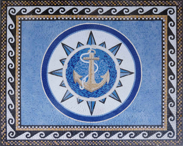 Anchor Star Geometric - Marble Mosaic Wall Decor Roman Artwork - Mesh Backing