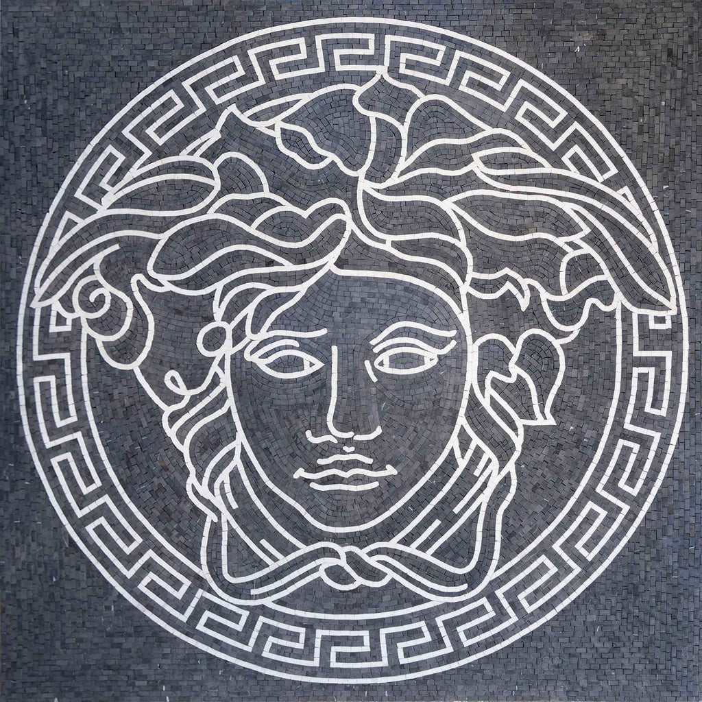 Arte em mosaico de mármore - design Versace branco
