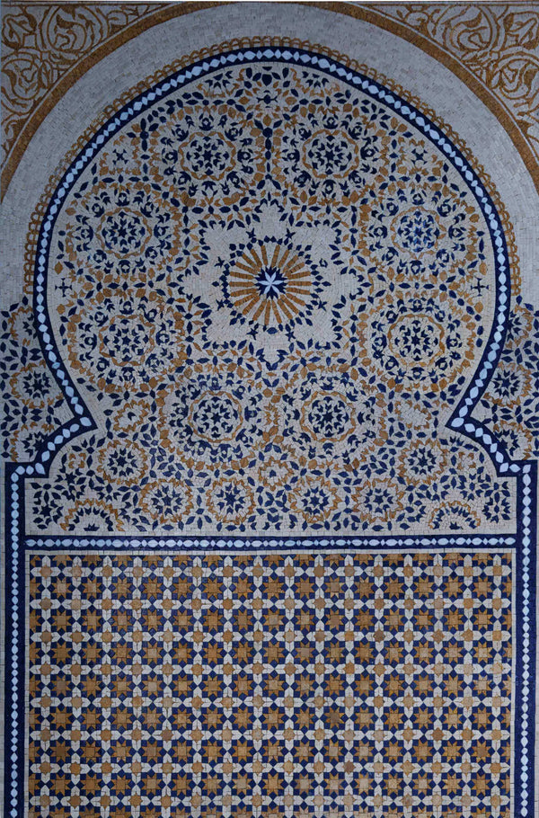 Geometric Starburst Pattern - Mosaic Pathways Round Art Luxury Handcrafted Natural Stone - Mesh Backing