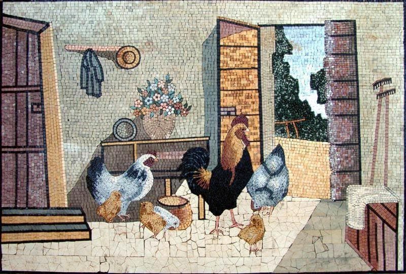 Disegni Mosaico- Pollo e gallo