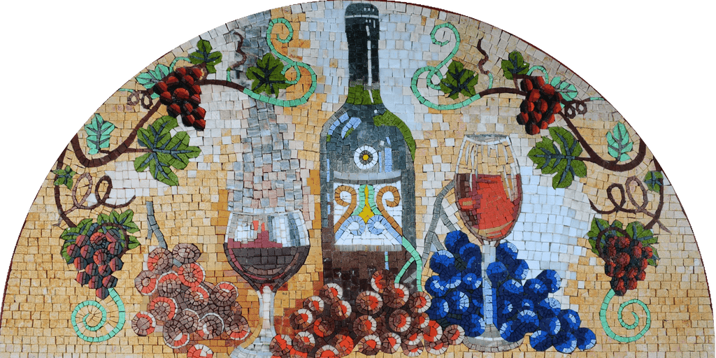 Peinture murale en mosaïque de vin de Toscane | Nourriture et boisson | Mozaïco