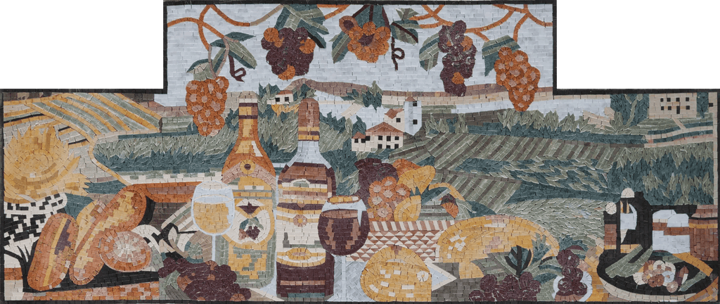 Backsplash de mosaico de vinho e queijo