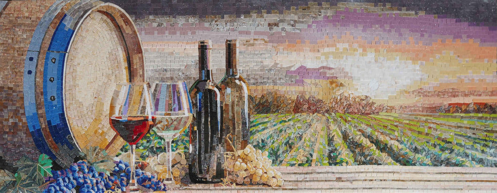 Il tramonto della vigna - Opera d'arte a mosaico