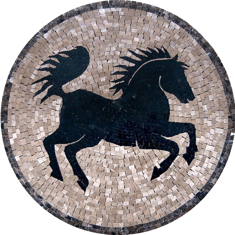 Medaillon-Mosaik-Kunst - Schwarzes Pferd