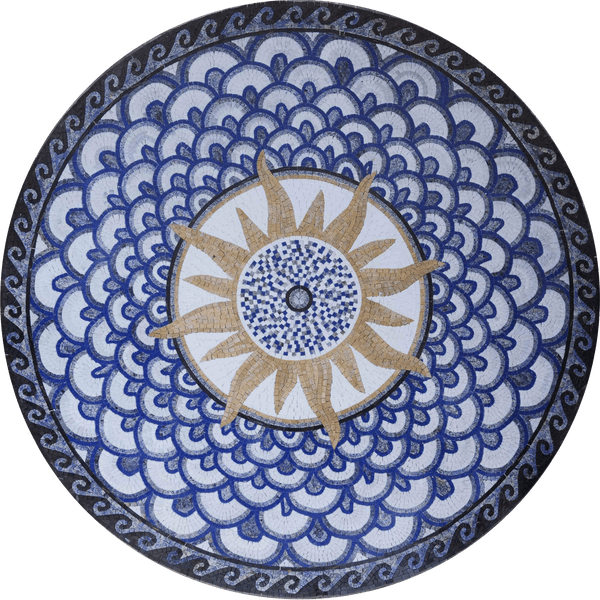 Circular Sunburst Pattern - Marble Floral Mosaic Tile Sun Medallion - Mesh Backing