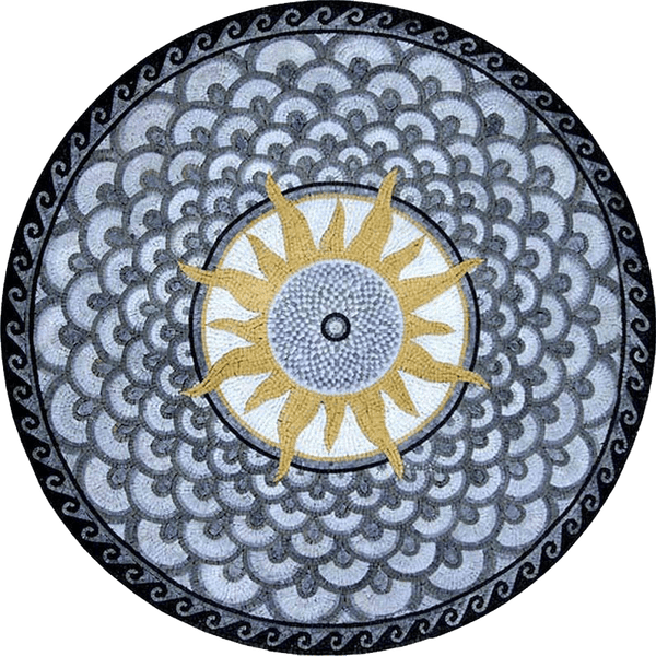 Grey Sola - Sun Mosaic Medallion | Luxury Handcrafted Natural Stone
