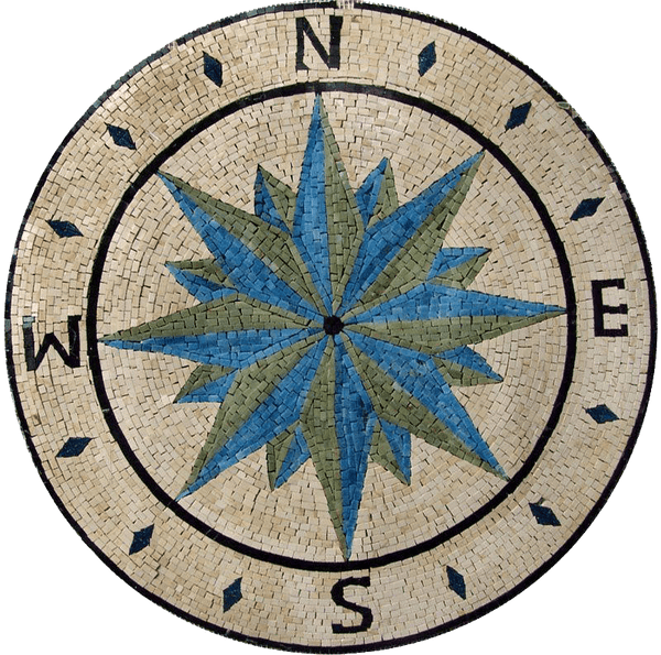 Geometric Design - Art Deco Mosaic Compass Rose Luxury Handcrafted Natural Stone - Mesh Backing