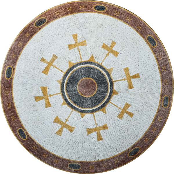 Cross Motif Mosaic Medallion - Table Top Home Design - Mesh Backing