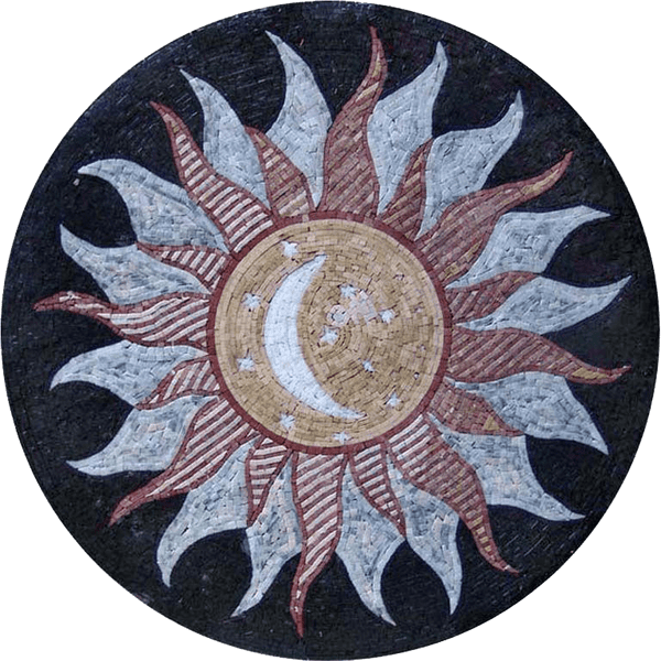 Moon Sun Motif - Landscape Mosaic Medallion - Mesh Backing
