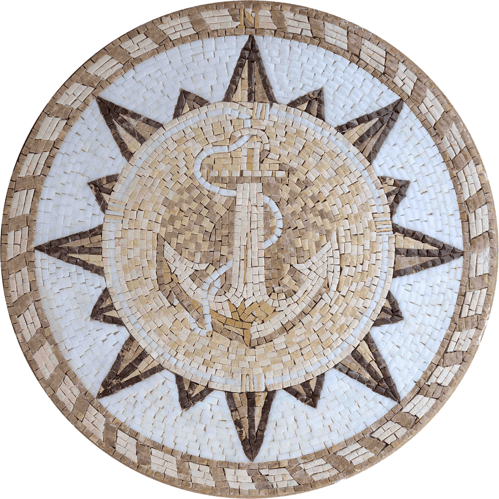 Medallón de mosaico Sandy con brújula y ancla