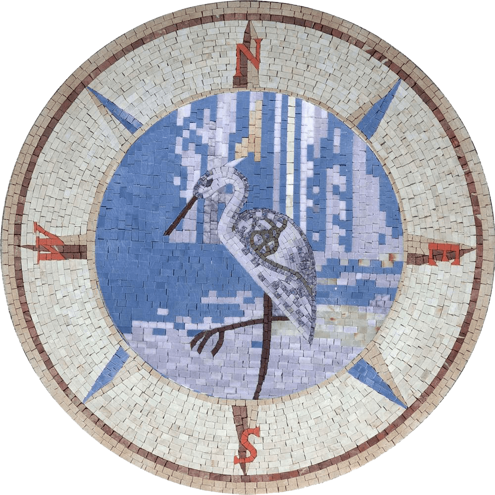 Il medaglione della bussola del mosaico dell'uccello del fenicottero