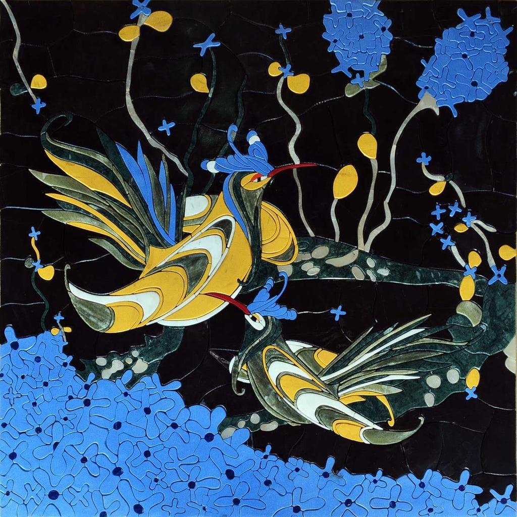 Oiseaux en pétale - Art de la mosaïque de pierre | Oiseaux Et Papillons | Mozaïco