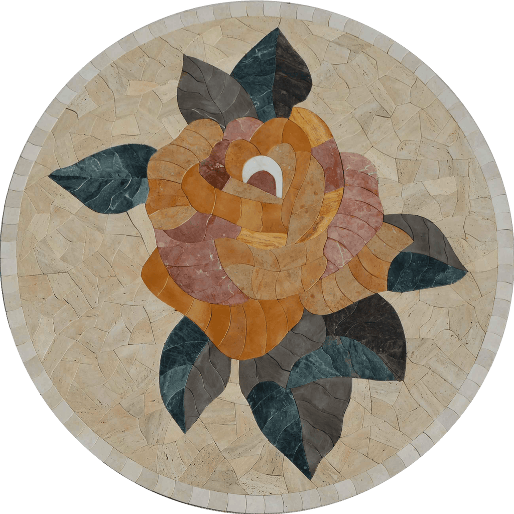 Rosa da Terra - Medalhão de arte em pedra de mosaico de pétalas | mosaico