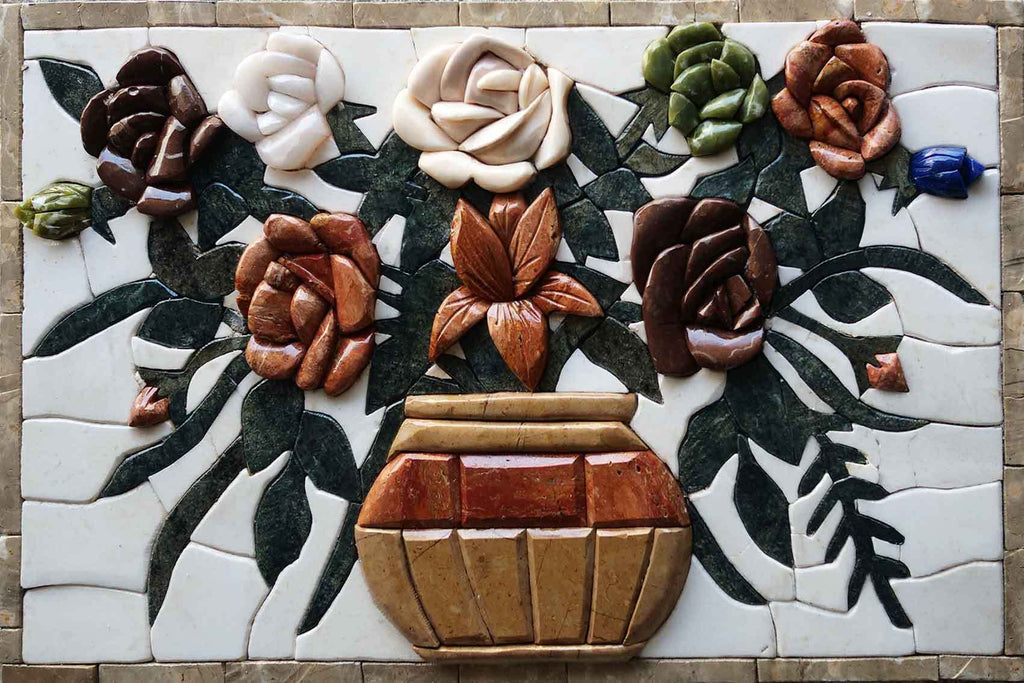 Projetos de mosaico - Cesta de flores oval 3D