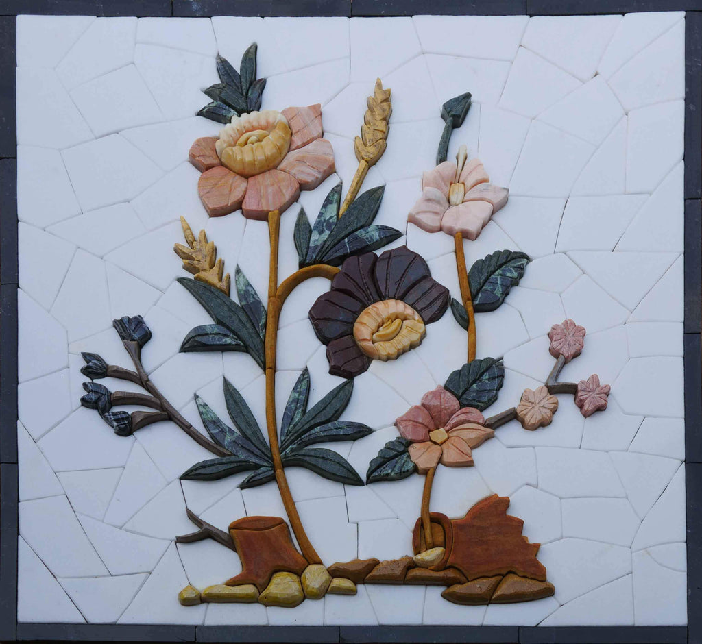 Rosy-to-the-Touch Petals - Stone Mosaic Art