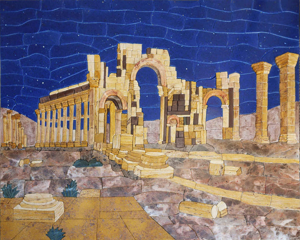 Ancient Roman Ruins - Ruins Scene Stone Mosaic - Mesh Backing