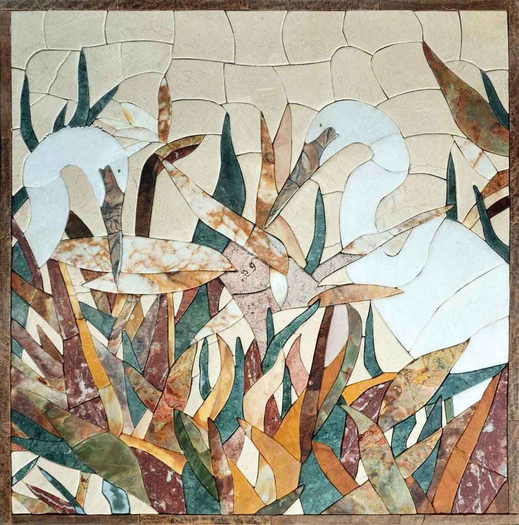 Egret Petal Mosaic Stone Art | Mozaico