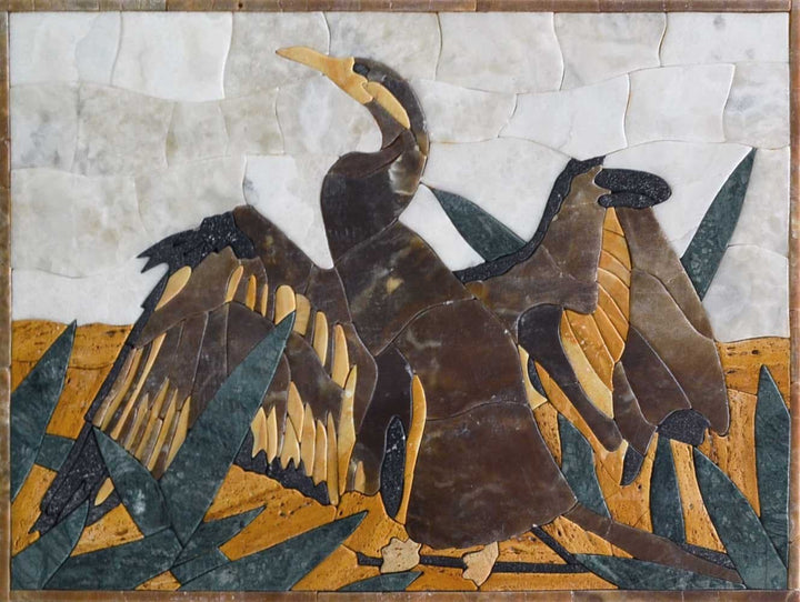 Cormorán de pétalos - Arte de mosaico de piedra | Mozaico