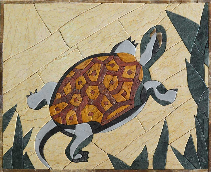 Tortue pétale - Art de la mosaïque de pierre | Animaux | Mozaïco