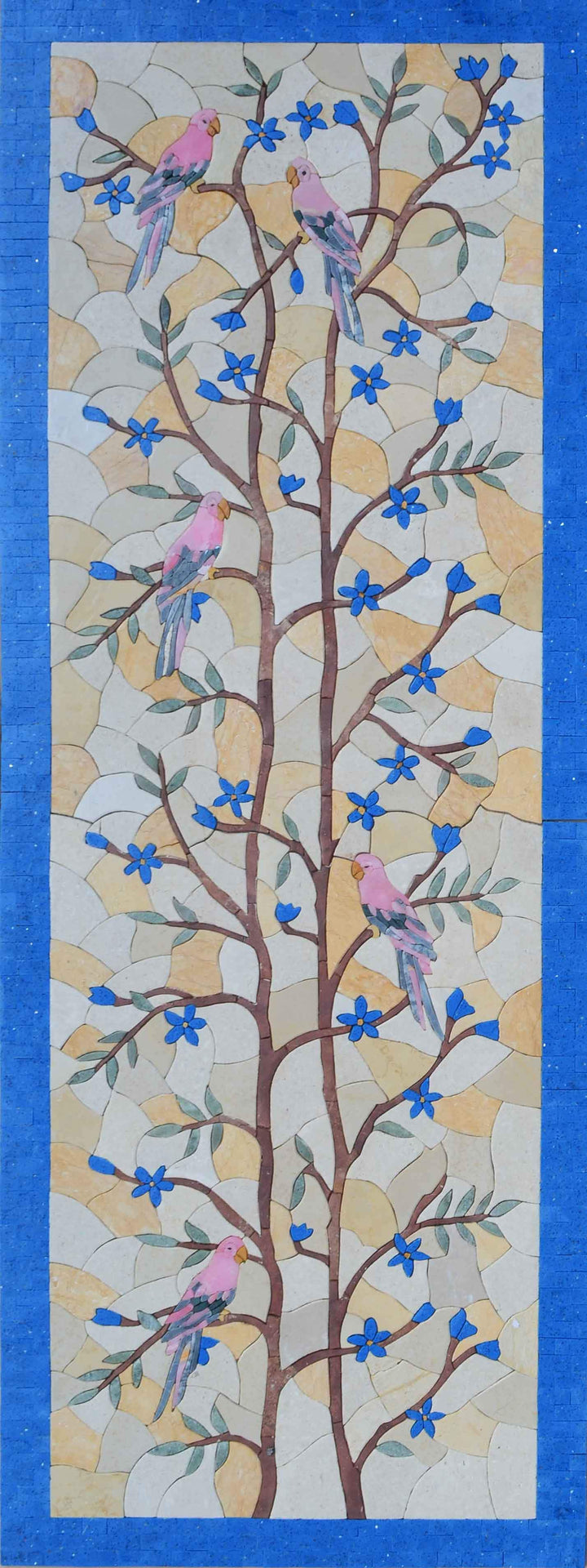 Mural em mosaico - pássaros em galho de árvore