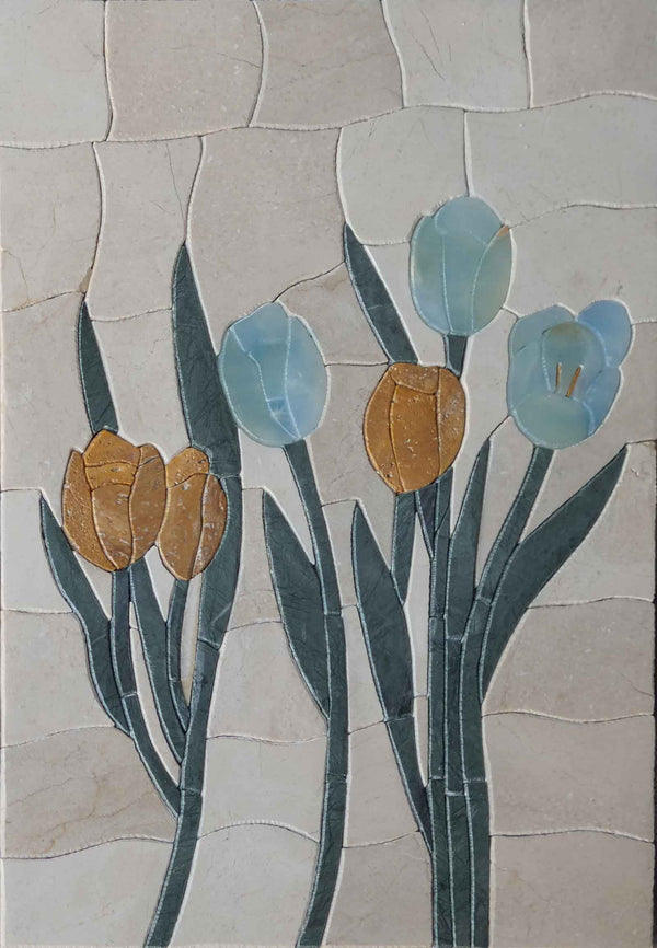 Tulip Bloom Floral Petals - Stone Mosaic Art - Mesh Backing
