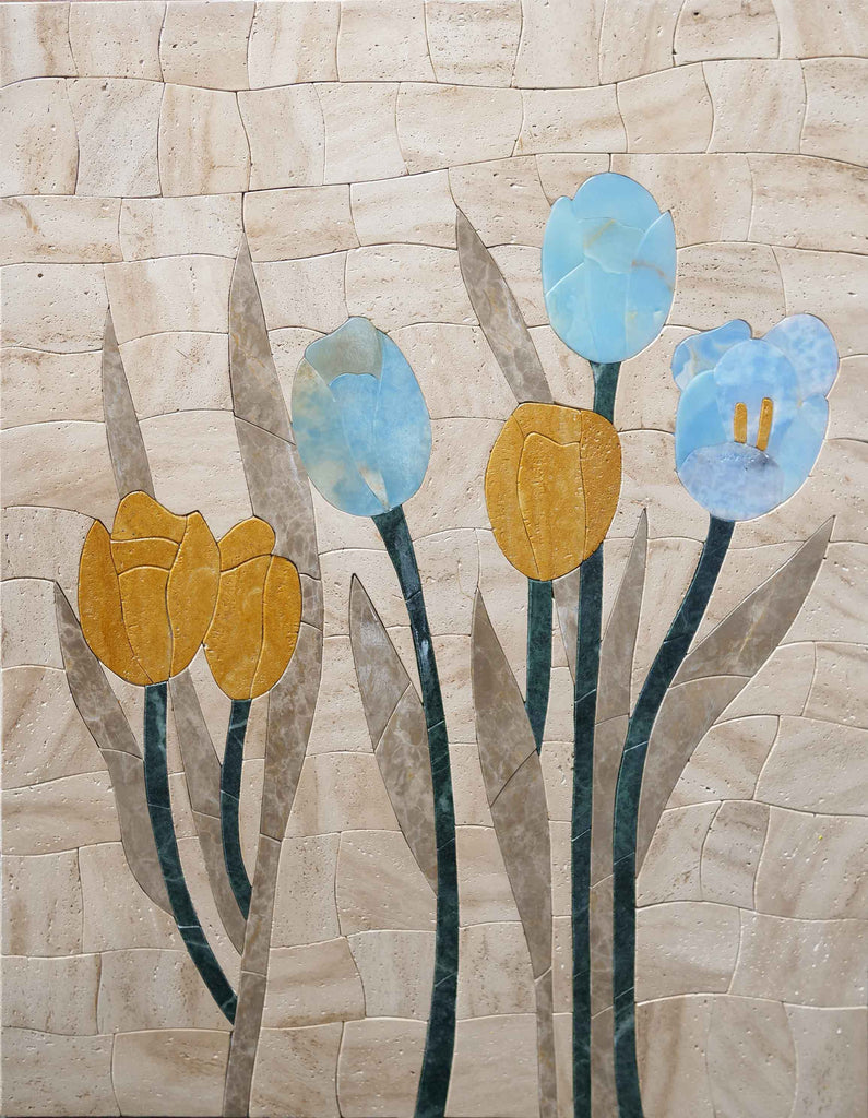 Arte em pedra em mosaico de tulipas
