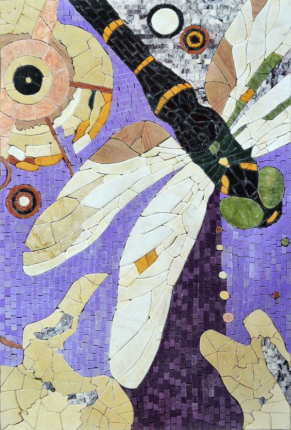 Dragonfly Mosaic - Purple Marble Mosaic Artwork - Mesh Backing