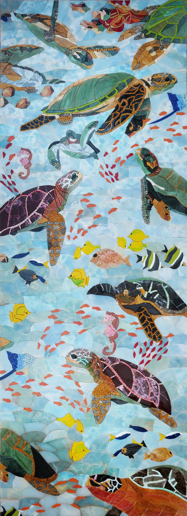 Desenhos de arte em mosaico - tartarugas marinhas nadando