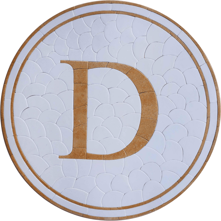D Inicial em mosaico com seixos Fundo em mosaico - Medalhão em mosaico