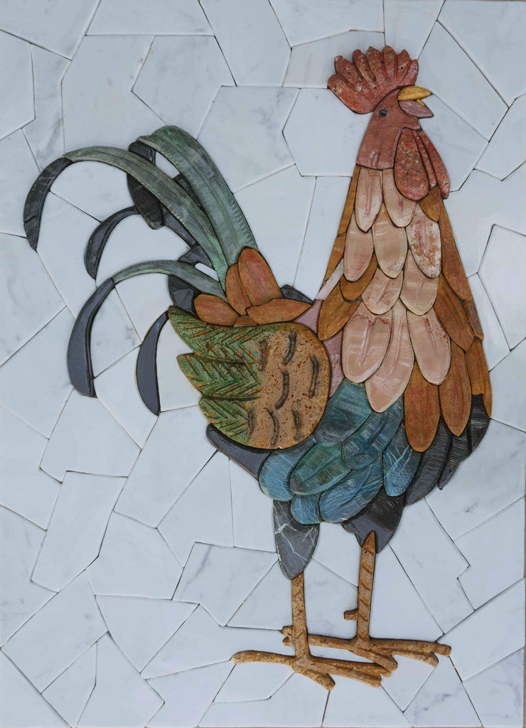 Retrato de Galo em Mosaico de Pétala - Azulejo de Mosaico em Forma de Pétala 3D