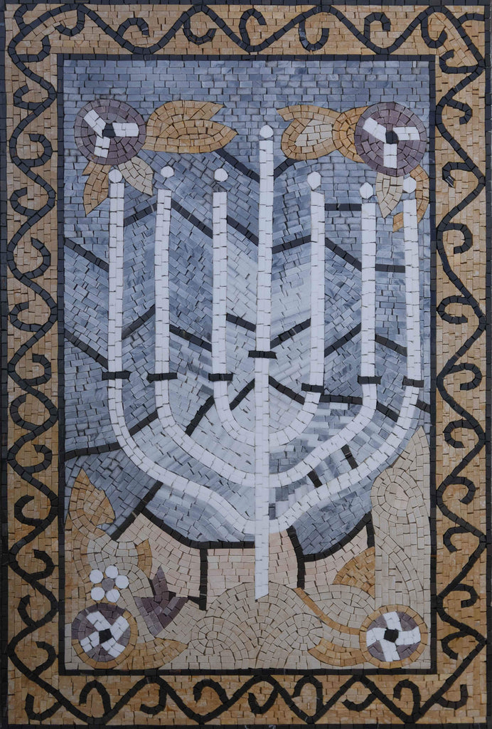 Menorah Jewish Marble Mosaic Symbol